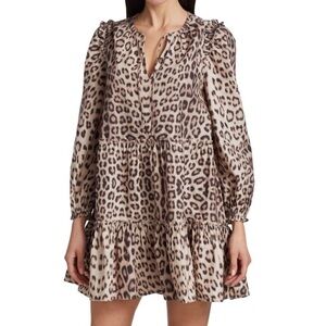 GENERATION LOVE Rumi Leopard Print Long Sleeve Ruffle Cotton Mini Dress EUC Sz S
